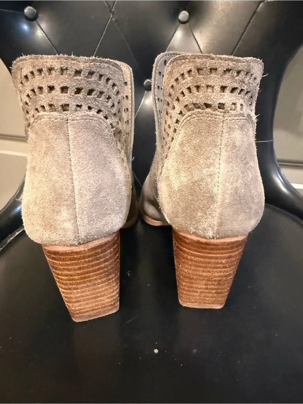 Gianni Bini Women's Taupe Suede Cutout Peep-Toe Ankle Booties